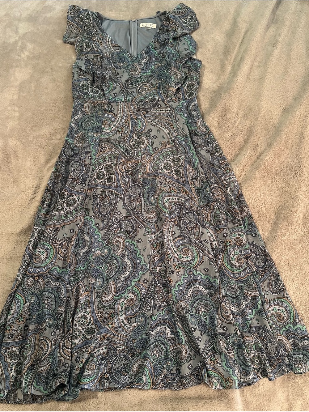 Harper Rose Paisley Ruffle A-Line Dress in Teal & Gray